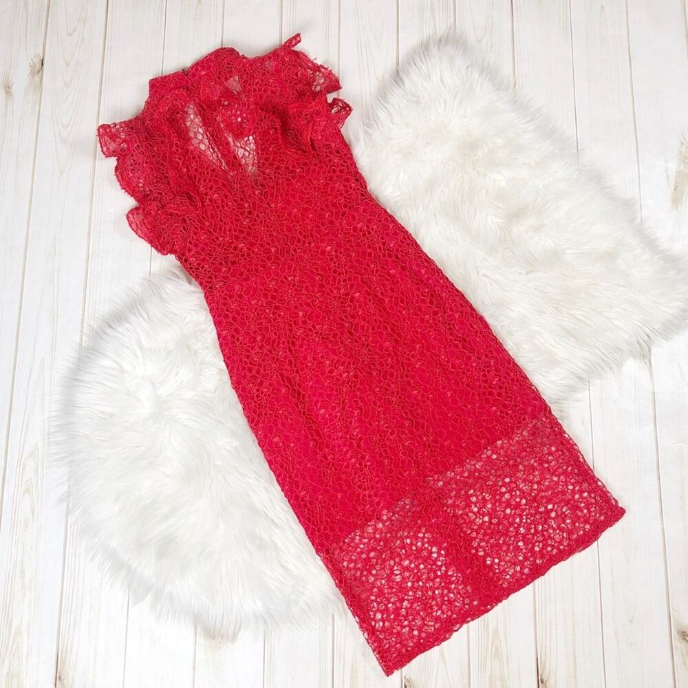 🆕 Alexis Dress Halley Red Lace Ruffle Cutout Short Sleeve Dress Size XS - Picture 7 of 8